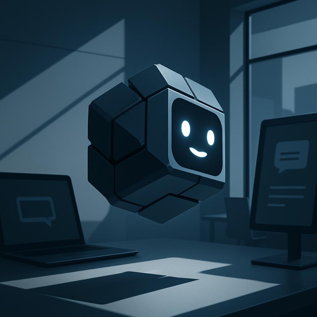 Illustration of a friendly AI assistant floating between learning screens.
